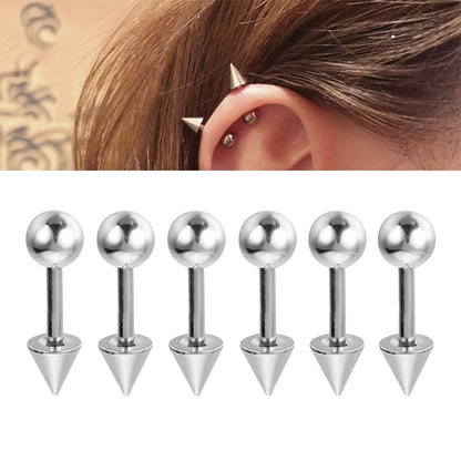 6PCS/Set 16G Stainless Steel Stud Earring 3/4/5mm Ball & Cone Screws Earrings Ear Bone Nail Piercing Body Jewelry.