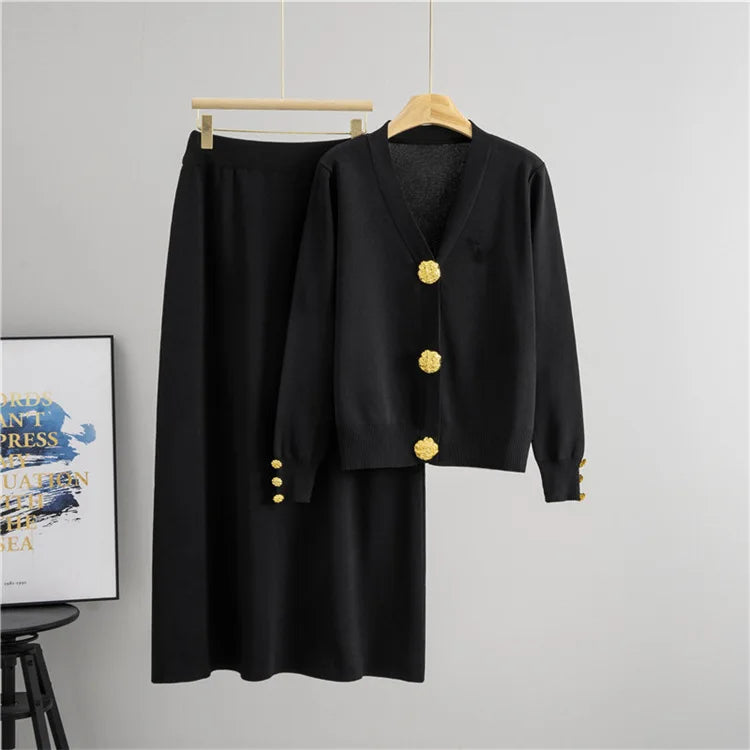 Women Knitted Sweater Muslim 2 Piece Set Cardigan Single Breasted Coat Long Skirt Suit Knit Outfits Morocco Autumn Winter 2025.