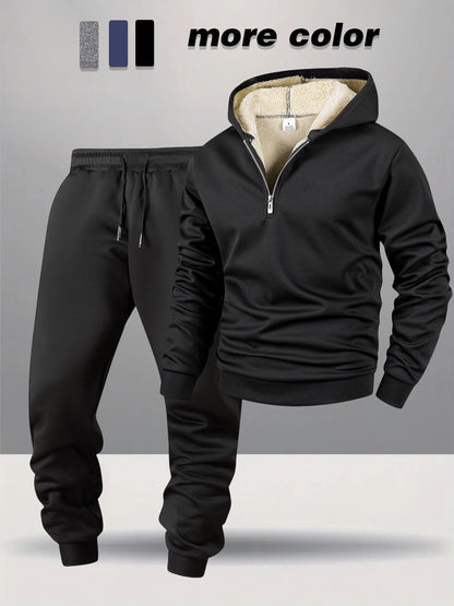 Autumn and Winter Men's Casual Tracksuit High Quality Daily Sports Jogging Suit Half-Zipper Hooded + Sweatpants two-piece Set