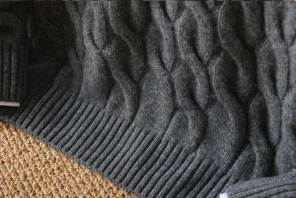 Autumn Winter Thickened Cashmere Sweater 100% Merino Wool Men's Top O-Neck Twisted Pullover Knitted Loose Long Sleeve Sweater.