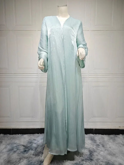 2025 Ramadan Satin muslimischen bescheidenen Kleid arabische Frauen öffnen Abaya Dubai islamische Langarm Cardigan Kleidung Truthahn schlichte Robe