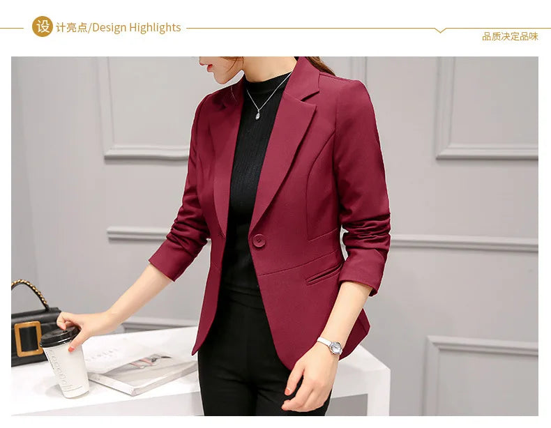 Wine Red Women's Long-sleeved Suit Jacket, Korean Style Slim Short Coat Women, Asian Size M-XXXL, Girl's Blazers..