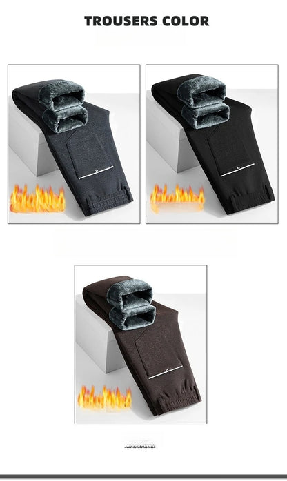 Men's Winter Velvet Casual Pants Thickened Warm Slim Fit Comfortable Solid Color Trousers Korean Fleece  Fashion Outdoor Jogging.