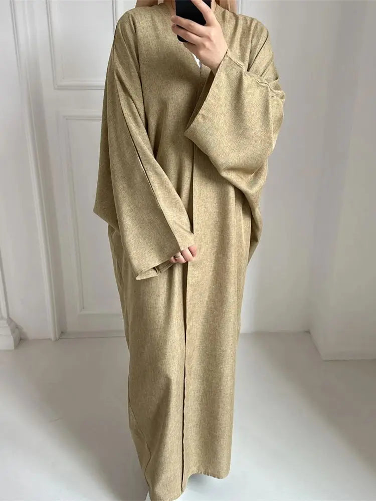 Eid Open Solid Color Batwing Abaya Dubai 2024 Modest Kimono Muslim Kaftan Dresses Abayas for Women Islam Kebaya Caftan Femmes