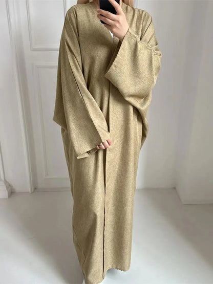 Eid Open Solid Color Batwing Abaya Dubai 2024 Modest Kimono Muslim Kaftan Dresses Abayas for Women Islam Kebaya Caftan Femmes