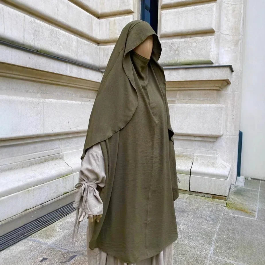 2025 Summer Muslim Women's Hijabs Traditional Soft Plain Scarf Khimar One Layer Stretch Soft Split Traditional Zip Chador