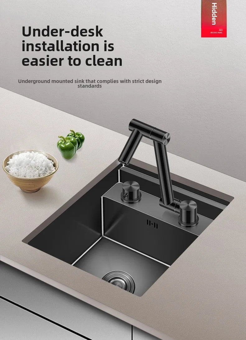 304 Stainless Steel Bar Sink Small Kitchen Sink Hidden Cup Washer Single Slot With Lid Balcony Garden ﻿