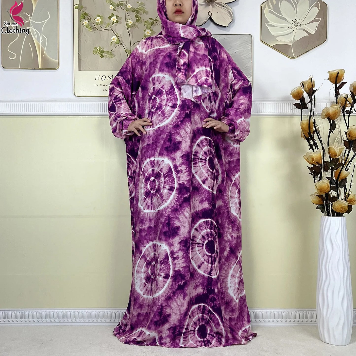 2025 New Muslim Abayas For Women Ramadan Prayer Garment Dubai Middle East Femme Robe Cotton Loose African Dress Turban Attached