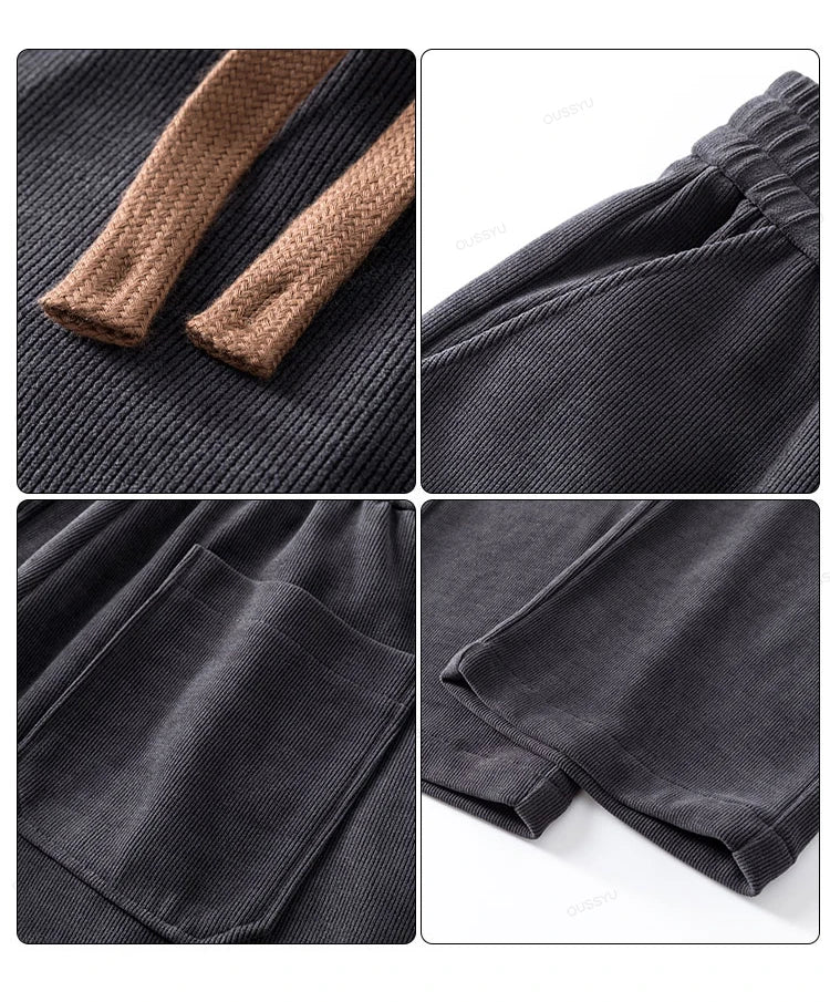 High Quality Brand Clothing Autumn Winter Corduroy Pants Men Elastic Waist Straight Thick Korea Outdoors Casual Trousers Gift.