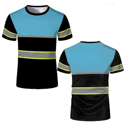 Simple Stripe Safety Work T Shirts Summer Casual Short Sleeve 3D Printed Crew Neck T-shirts Fashion Outdoor Oversized Tees Tops.