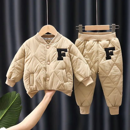 1 2 3 4 5 Years Winter Boys Clothing Sets Alphabet Fashion Warm Coat And Pants 2Pcs Boys Suits Birthday Gifts New Kids Clothes.