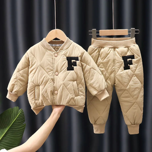 1 2 3 4 5 Years Winter Boys Clothing Sets Alphabet Fashion Warm Coat And Pants 2Pcs Boys Suits Birthday Gifts New Kids Clothes.
