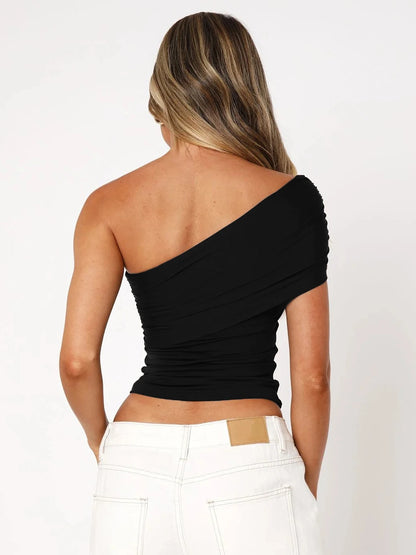 Dulzura One Shoulder Sleeveless Ruched Backless Bodycon Tank Top Women'S Solid Sexy Elegant Y2K Top Party Clubwear Summer Outfit