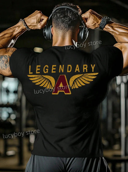 2025 LEGENDARY print Mens Gym Muscle power Training T Shirt Sports Jogging Short Sleeve TeesRunning  Men Oversized Clothing Tops.