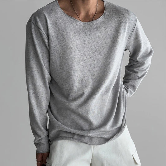 Leisure Mens Long Sleeve Basic Knit Tops 2025 Spring Fall Stylish Solid Color Basic Knitted T-shirts Men Vintage O Neck T Shirt.