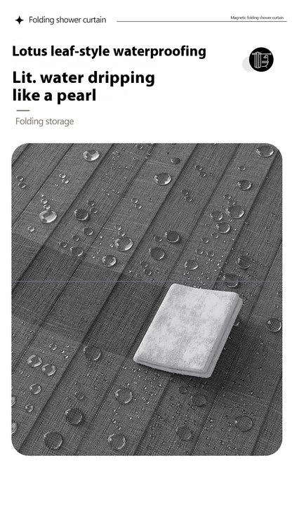 Badezimmer Faltbarer Duschvorhang aus Leinen mit Magneten, wasserdicht, geeignet für begehbare Duschen, Teleskopstange nicht im Lieferumfang enthalten