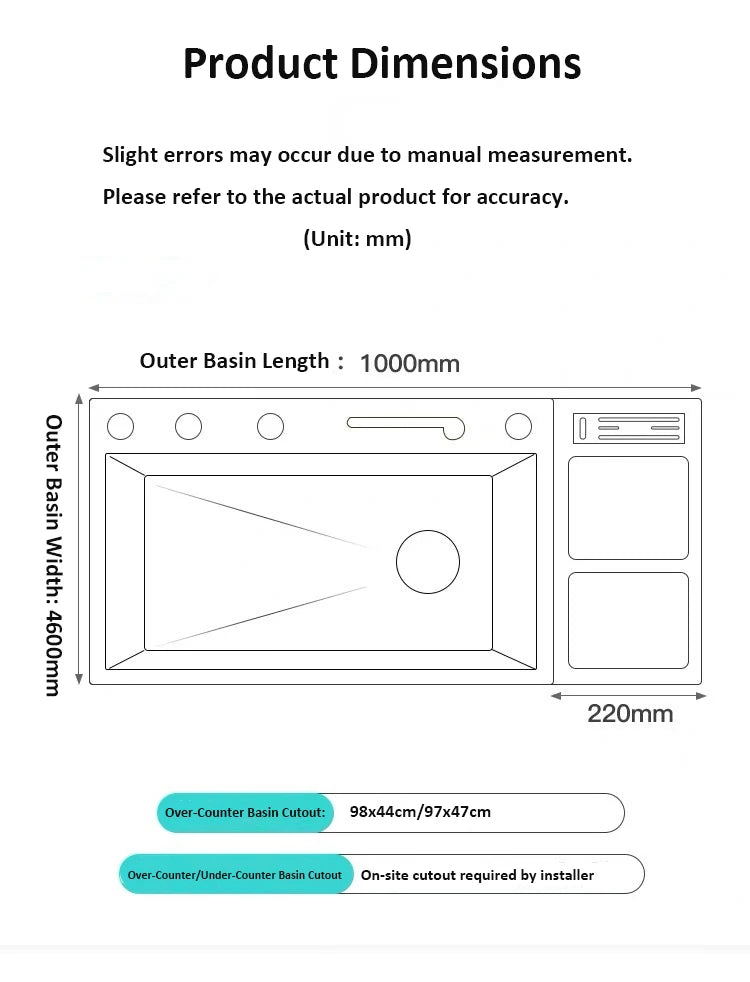 100cmx46cm Whale-Style Large Single-Bowl Kitchen Sink with Dish Rack Digital Faucet Integrated Dishwasher Multi-Functional