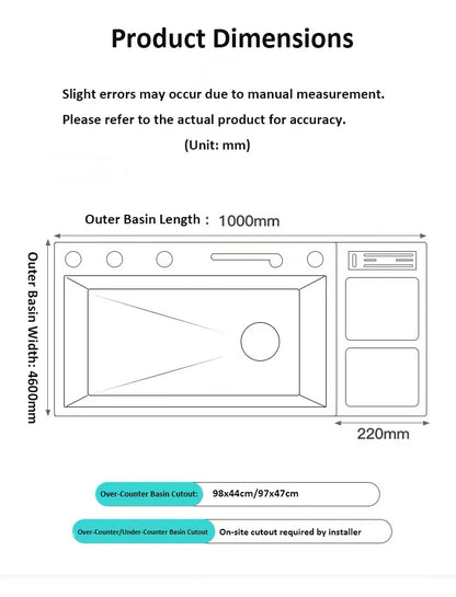 100cmx46cm Whale-Style Large Single-Bowl Kitchen Sink with Dish Rack Digital Faucet Integrated Dishwasher Multi-Functional