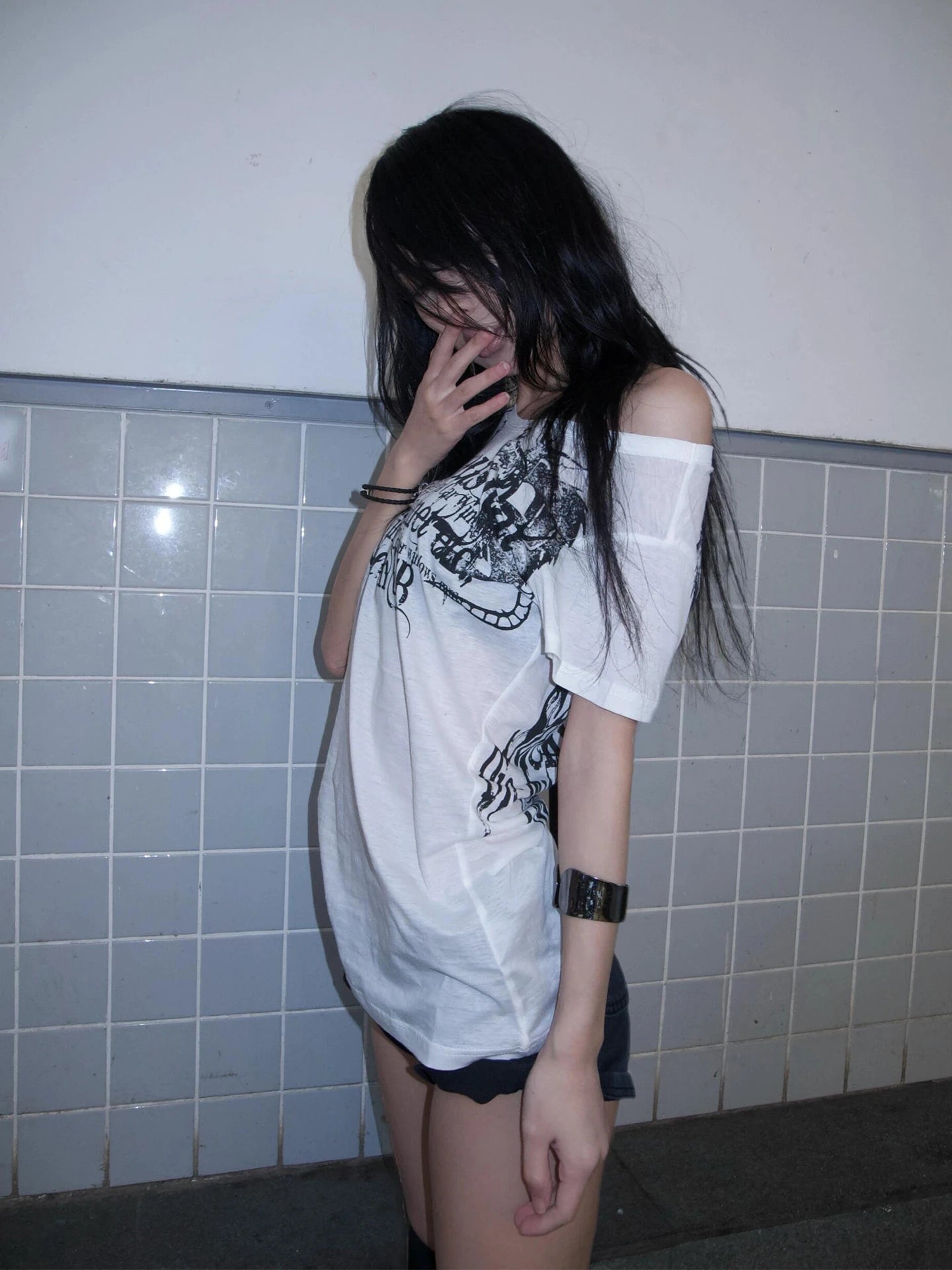 Karrram Japanese Y2k Letter Print T-shirt Trashy 2000s Style Tattoo T Shirt Vintage Harajuku Short Sleeve Sheer Tops Grunge Goth.