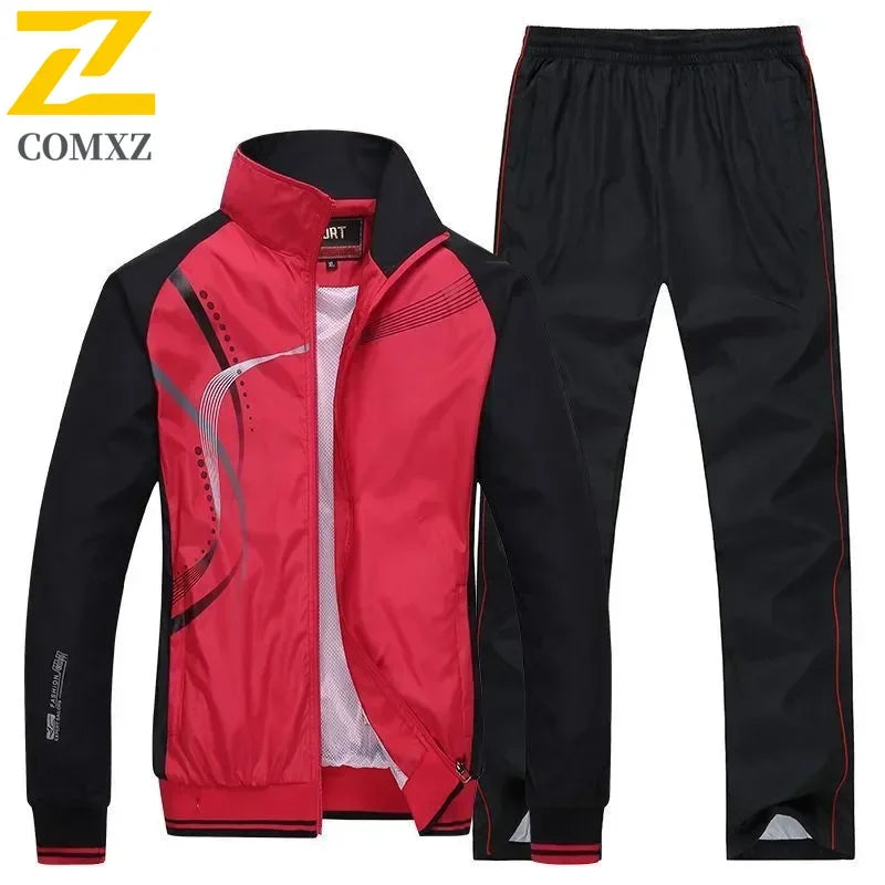 Men Sportswear New Spring Autumn Tracksuit 2 Piece Sets Sports Suit Jacket+Pant Sweatsuit Male Fashion Print Clothing Size L-5XL