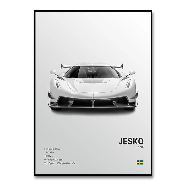 Famous Cars JESKO Canvas Wall Art Print Poster AGERA RS Decorative Mural Modern Home Decor Birthday Gift Unframed.