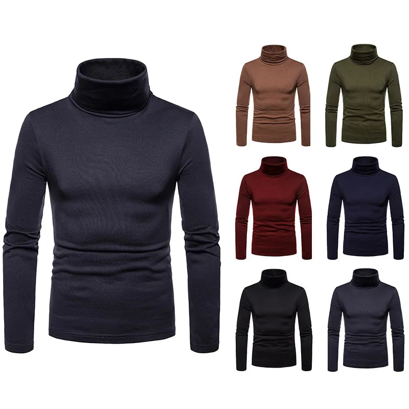 2023 new Sweater Men Solid Color Turtleneck Pullovers Pull Homme Men's cold Blouse Winter Long Sleeve T Shirts.
