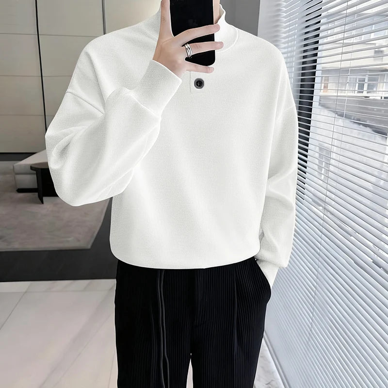 INCERUN Men Pullovers Solid Color Knitted Turtleneck Long Sleeve Male Sweaters Streetwear Knitted Fashion Casual Men Clothing.
