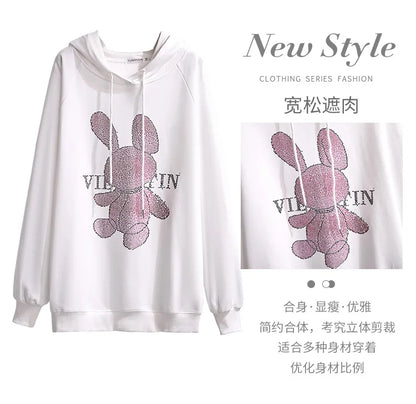 175Kg Plus Größe frauen Fehlschlag 170 Herbst Winter Neue Lose Fleece Cartoon Mit Kapuze Sweatshirt Schwarz Weiß 6XL 7XL 8XL 9XL 10XL 11XL.