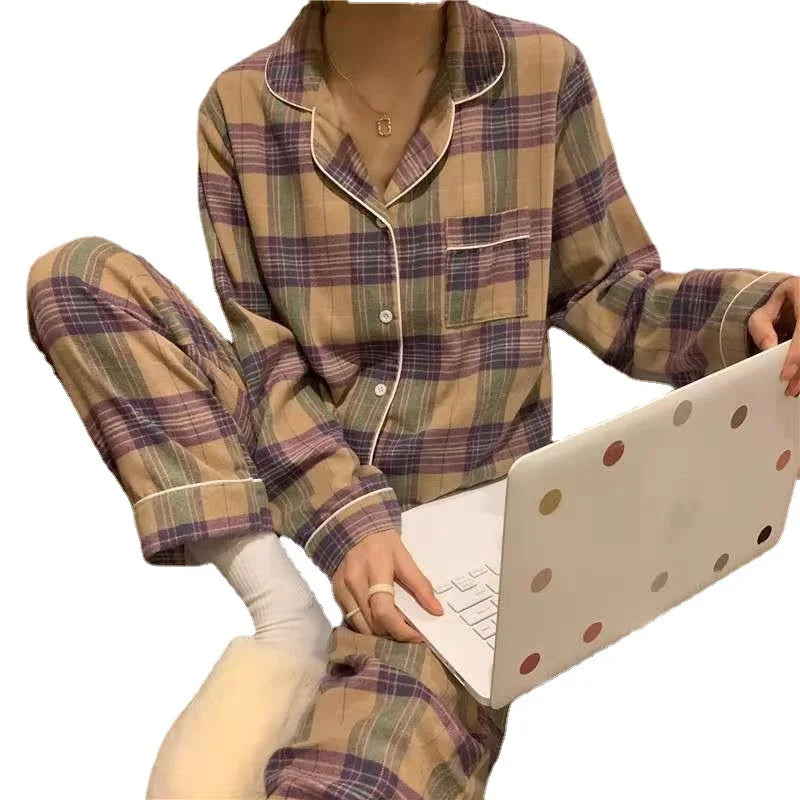 Women's Spring and Autumn Ins Korean Version of Pajamas Loungewear Women's Cardigan Milk Silk Sweet Loungewear Two-Piece Set.