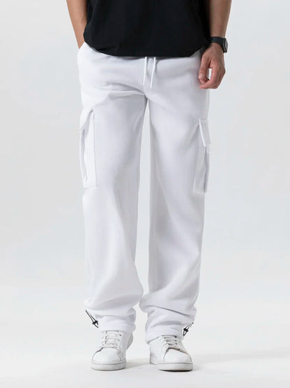 Autumn Men's Cargo Pants Loose Straight Trousers Multi-Pockets Drawstring Casual Sports Pants Solid WorkWear Joggers Long Pants.