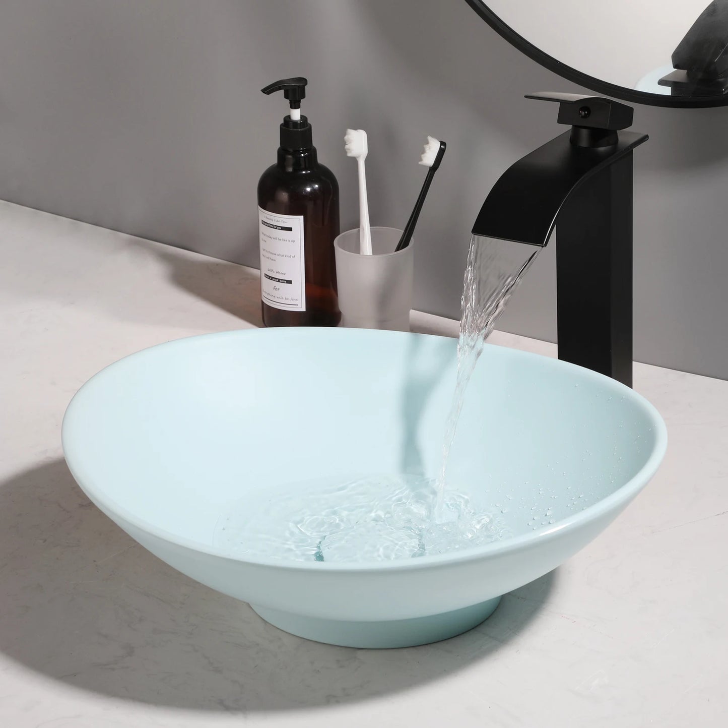 KEMAIDI Waschbecken-Set für Badezimmer, blaues Waschbecken, Deckmontage, Waschtisch-Waschbecken mit einem Griff, Aufsatzwaschbecken-Wasserhahn-Kombination