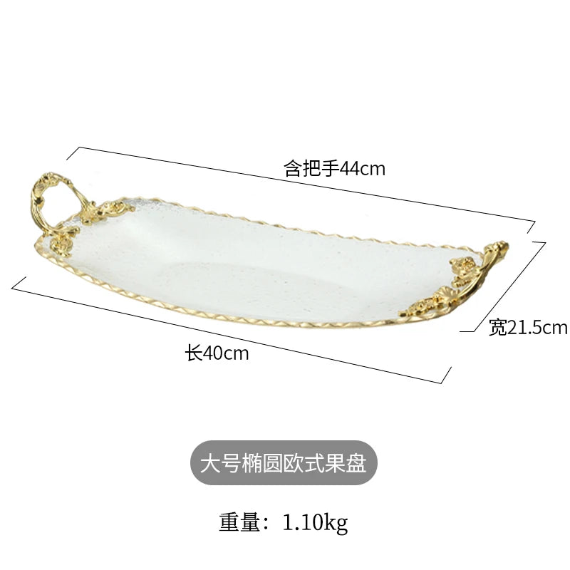 Gold-rimmed Glass Plates, Luxury Fruit Plates, Snacks, Cakes, Snacks, Bread Tray, Binaural Glass Plates, Rectangular Trays.