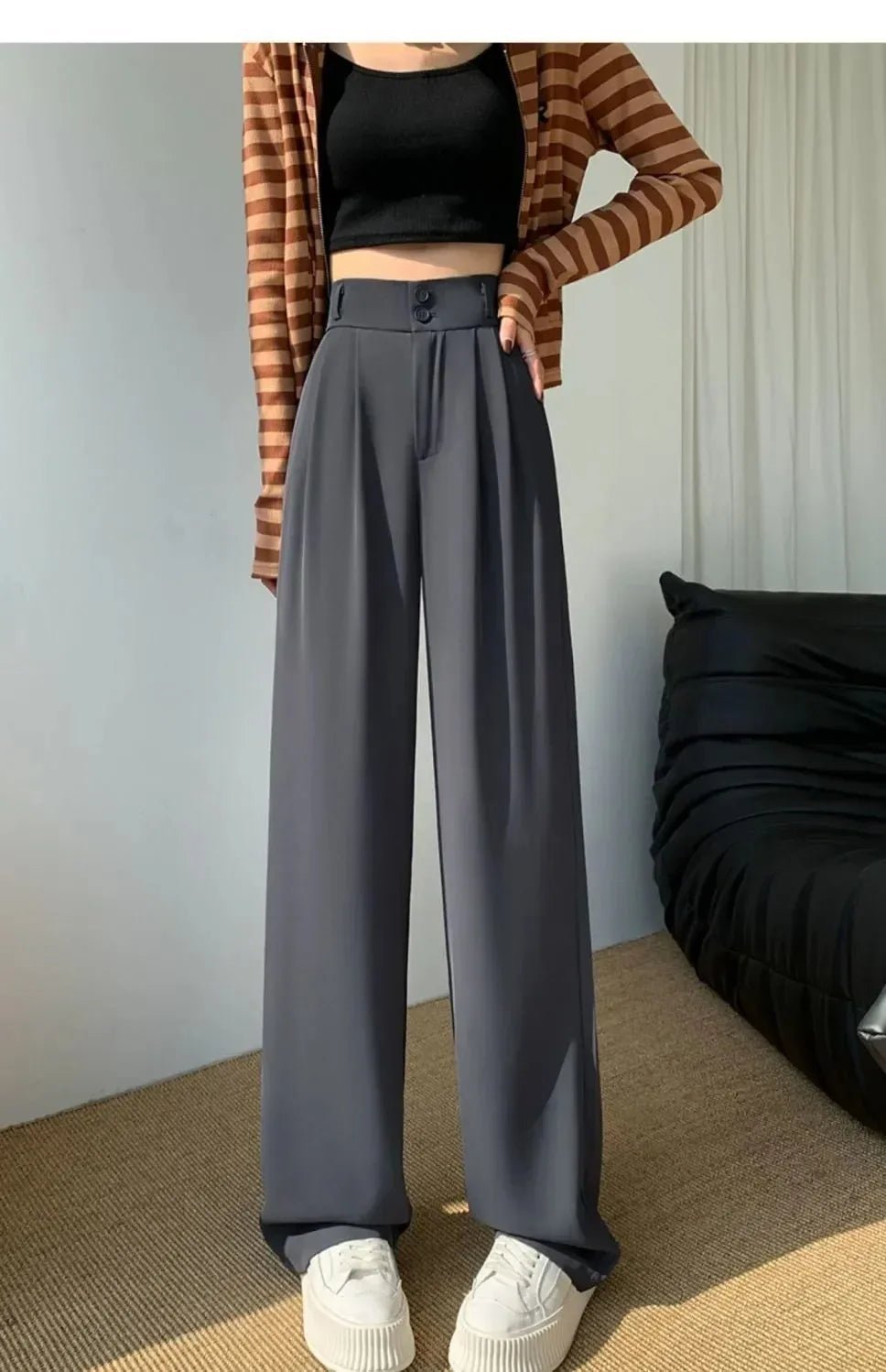 Elegante Breite Bein Hosen Frauen Koreanischen Stil Hohe Taille Schwarz Baggy Hosen Büro Damen Mode Lose Anzug Hosen Streetwear.