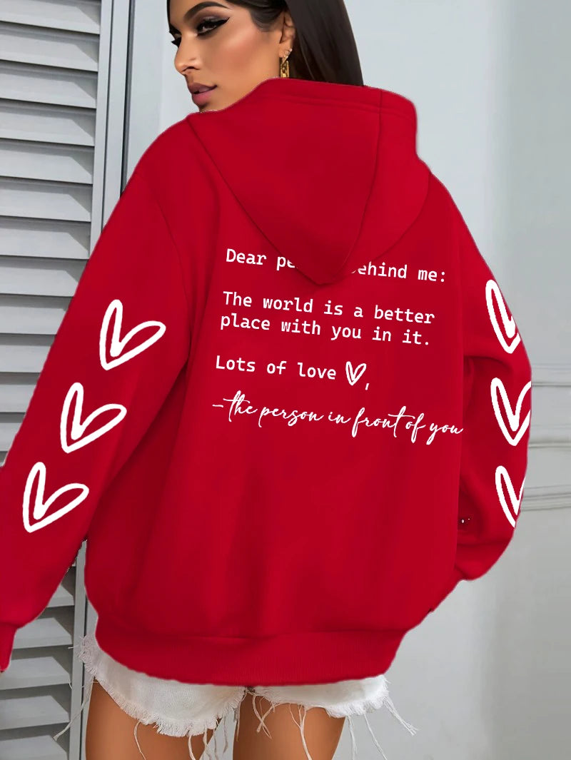 Simple Heart Printing Hoodies Women Hip Hop Autumn Hoodie Multicolor Fleece Unisex Pullovers Pocket Casual Woman Streetwear.