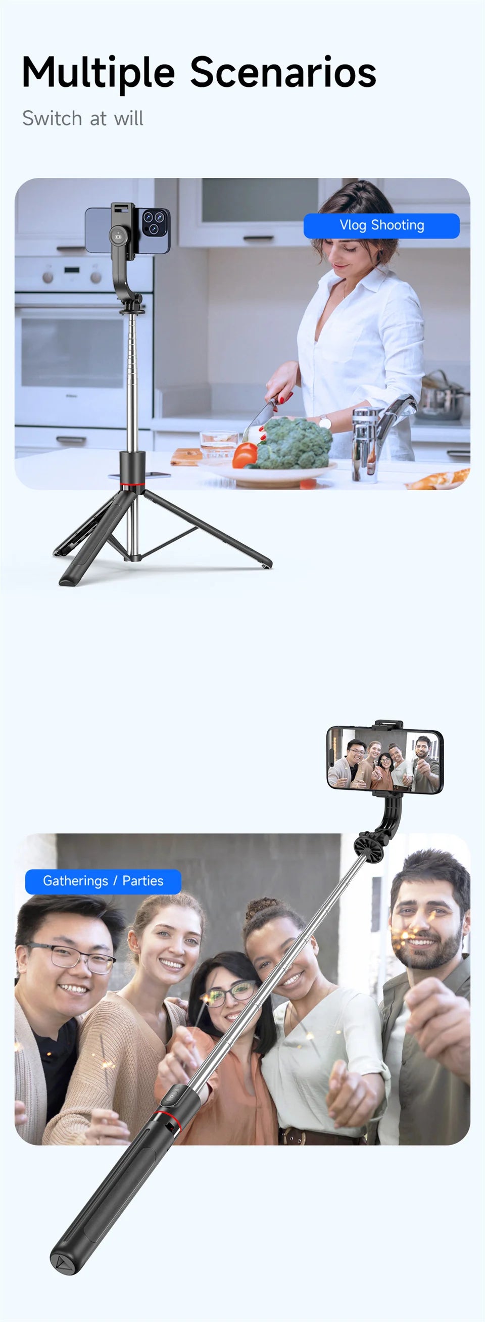 FGCLSY Selfie Stick Tripod Extendable Wireless Bluetooth Remote Portable Smartphone Tripod Stand Mount For iOS Android Phone.