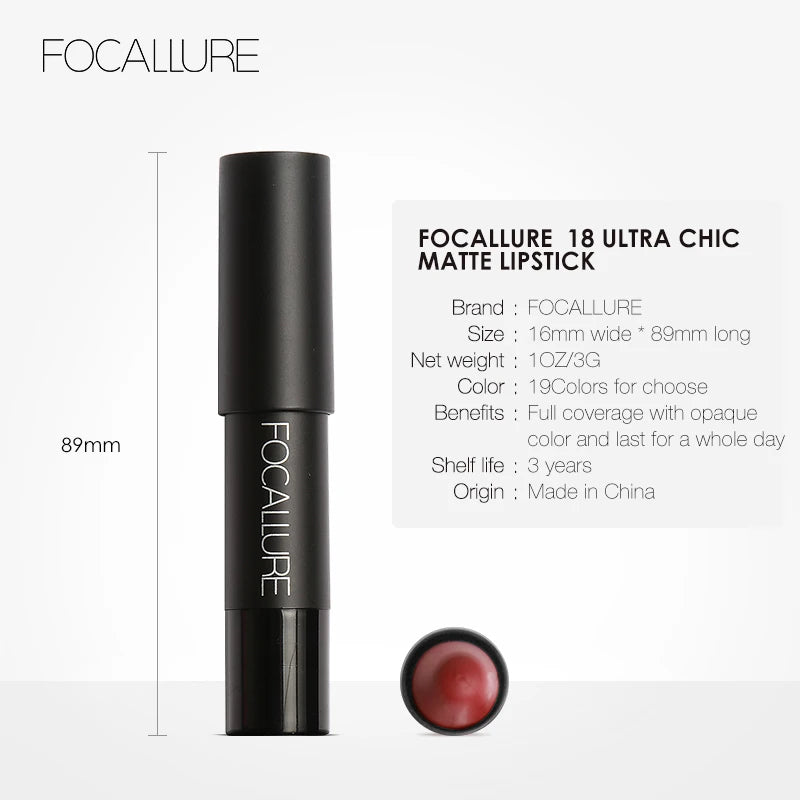 FOCALLURE Brand 19 Colors Matte Lipstick Waterproof Long lasting Cosmetic Easy to Wear Lip stick Matte Lip Batom.