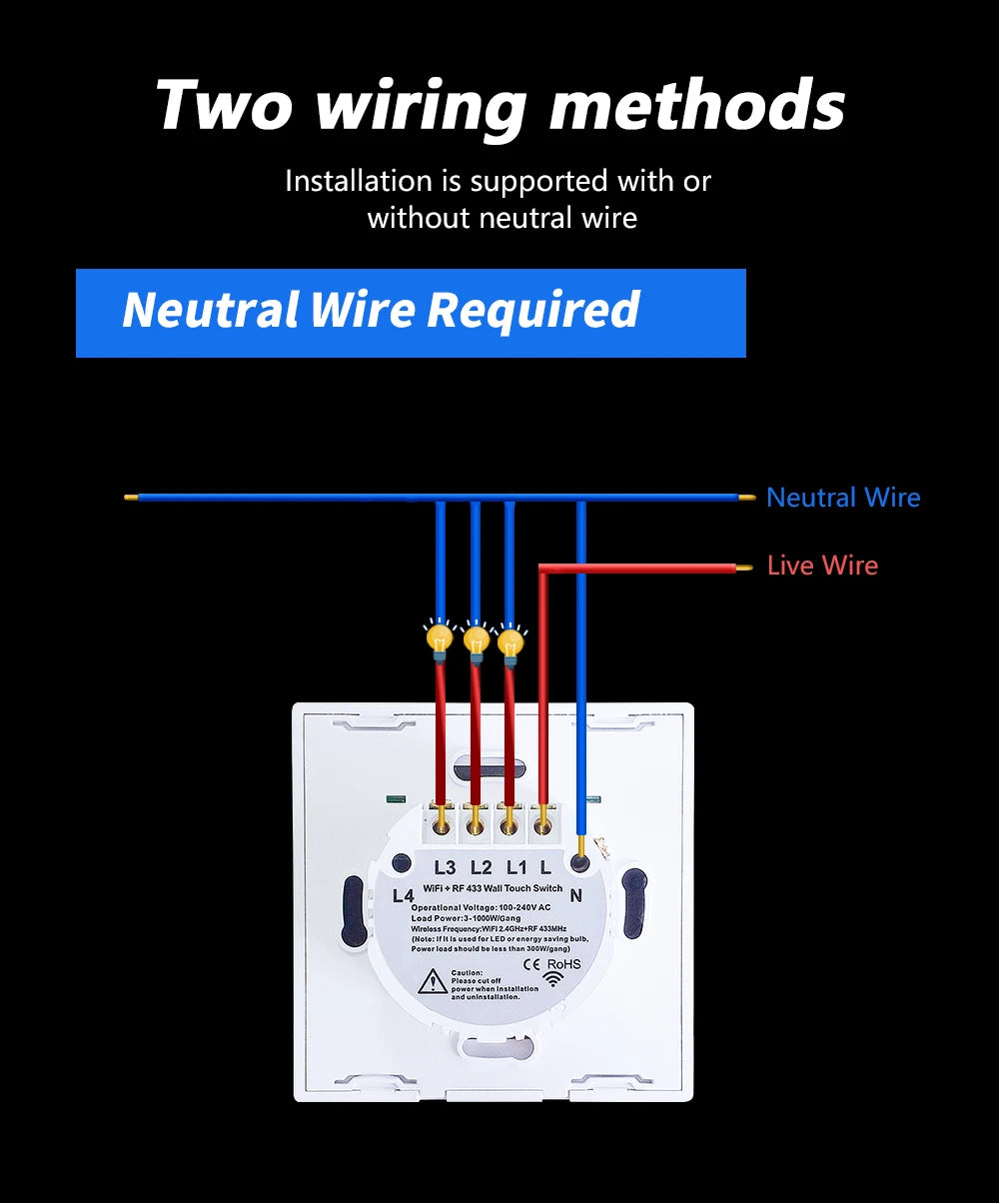 Tuya Wifi Smart Touch Licht EU Schalter Drahtlose Fernbedienung LED Licht Schalter Kein Neutralleiter Erforderlich 1-4 Gang Alexa Google Hause.