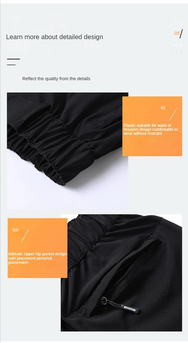 Ice Silk Men's Summer Pants Elastic Waist Straight Leg Trouser Male Quick Dry Big Size Large Plus Stretch 6XL 7XL Work Outdoor.