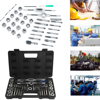 40-teiliges Gewindebohrer-Gewindebohrer-Set mit Gewindebohrer M3-M12, Gewindebohrer und Matrizenset mit Schraubenschlüsseln und Gewindelehre, robuste Handwerkzeuge