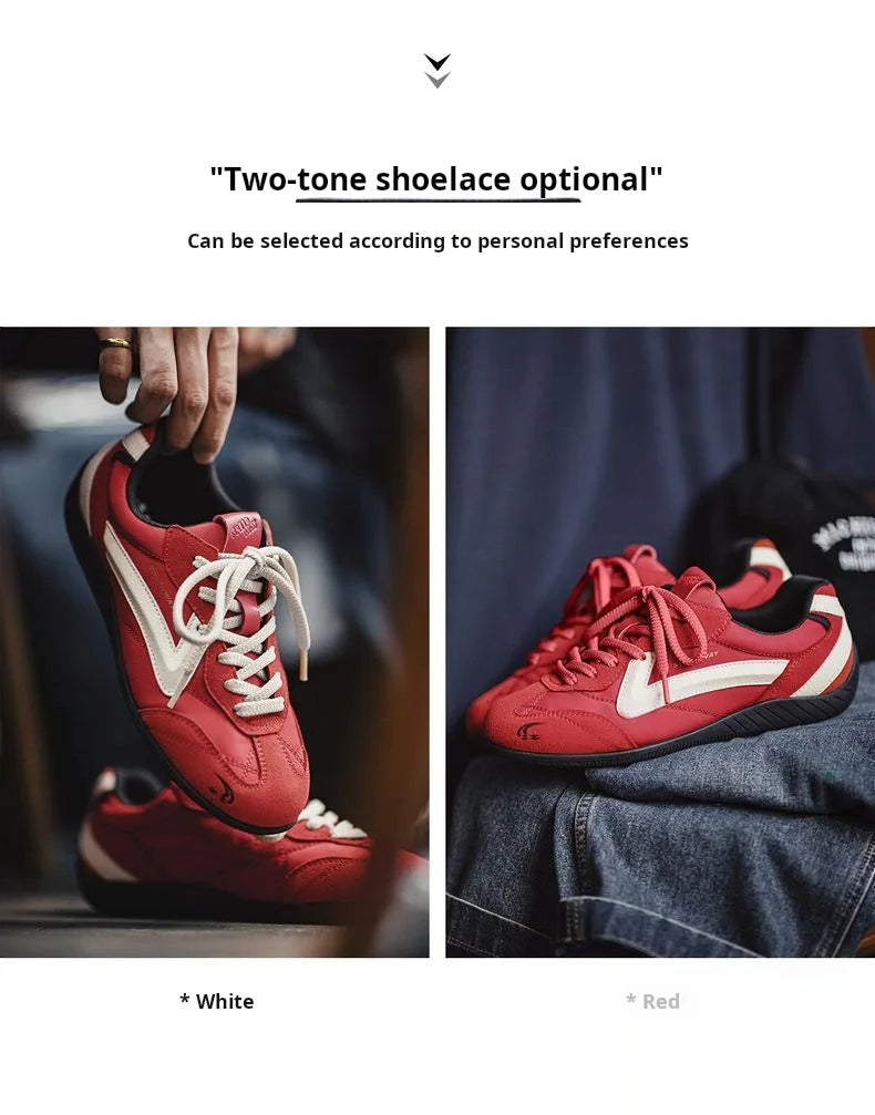 Maden Vintage Patchwork Rot Racing Sneakers Unisex Sommer Atmungsaktive Deutsche Trainer Schuhe Dünne Sohle Casual Lace-Up Sportliche Schuhe.