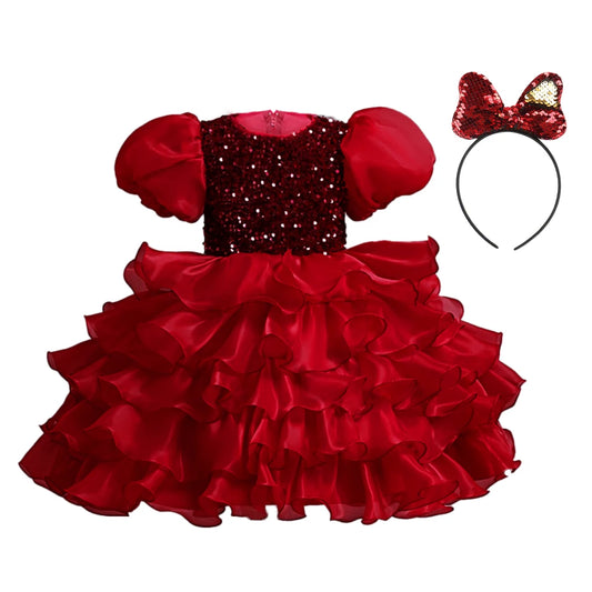 Kinderkleid, rotes Prinzessin-Halloween-Kleid, Kinderkleid, Blumenkleid, 4 bis 12 Jahre Mädchen, Klavier-Performance-Kleid.