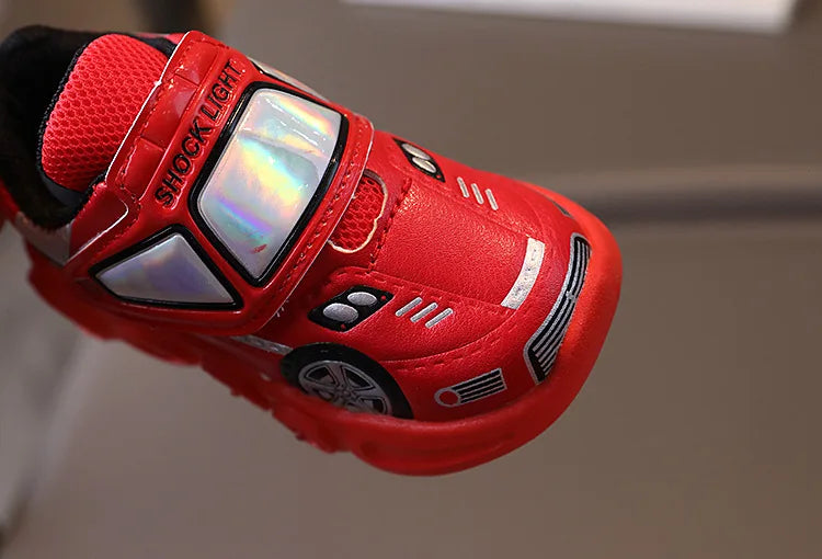 Diseny Kids'Casual Shoes Led Light Car Club Cartoon PU Leather Spring Shoes For Children Anti-slip Red Blue Shoes Size 21-30.