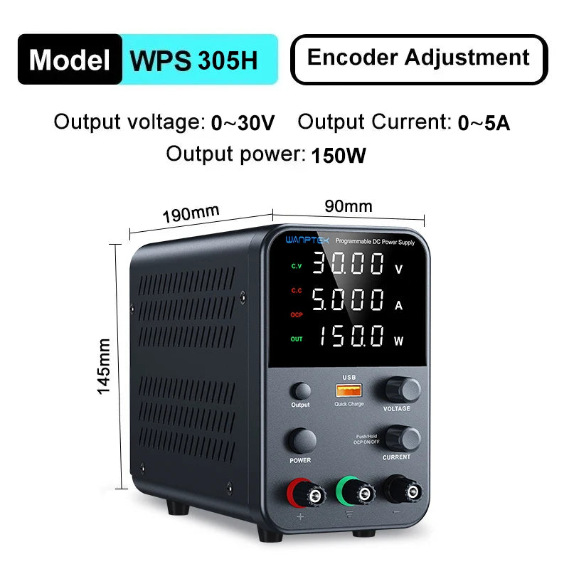 Wanptek Laboratory Power Supply 30V 5A 30V 10A 60V 5A 120V 3A Adjustable with USB fast Charging Bench DC Power Supply.