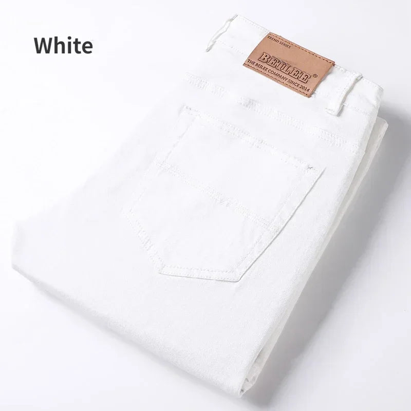 98% Cotton 4 Colors Stretchy Jeans Men's Mid-waist Straight Pencil Denim Trousers Brand Clothing Personality Fashion Male Pants.