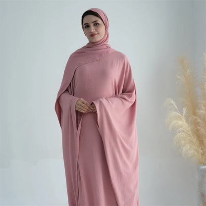 Ramadan Eid Baumwolle Leinen Khimar Abaya Set Dubai Muslim Sets Hijab Kleid Kaftan Abayas Kaftan Marocain Femme Vestidos Para Mujer