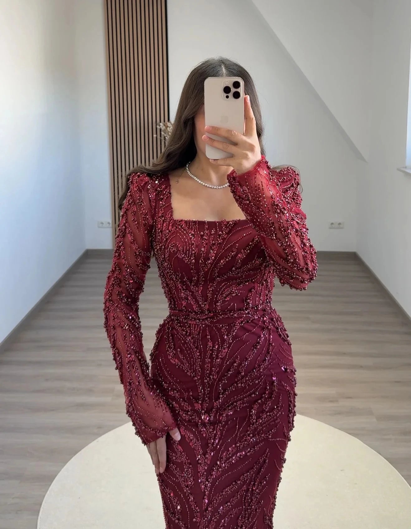 BABYONLINE Maßgeschneidertes Abendkleid All CoPearl Sleeve Full Crystals Etuikleid Abiye.