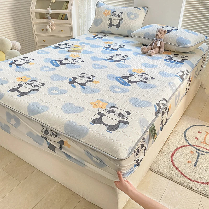 High Quilt Thicken Latex Cooling Mattress Cover Summer Cool Down Soft Bed Mat and Pillowcase Machine Washable Cold Feel Bed Pad