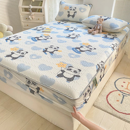 High Quilt Thicken Latex Cooling Mattress Cover Summer Cool Down Soft Bed Mat and Pillowcase Machine Washable Cold Feel Bed Pad
