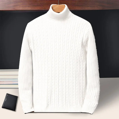 New Men's Turtleneck Sweaters Autumn Knitted Striped Streetwear Warm Long Sleeved Pullover Solid Color Basic Style Casual Tops.