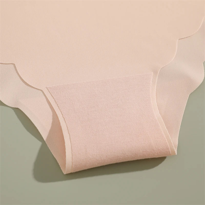5PCS/Set Seamless Ruffle Waist Underwear for Women Sexy Ice Silk Breathable Panties Female Low Rise Stretchy Briefs Lingeries